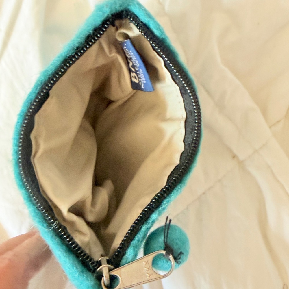 BNB Coin Purse Womens OS Teal Excellent Felted Wool Flower Boho Pouch Bag - Picture 3 of 7